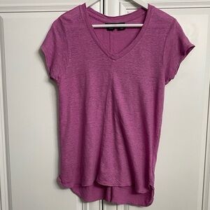 Tahari Womens Size Large 100% Linen Short Sleeve V-Neck Violet Coloured T-Shirt